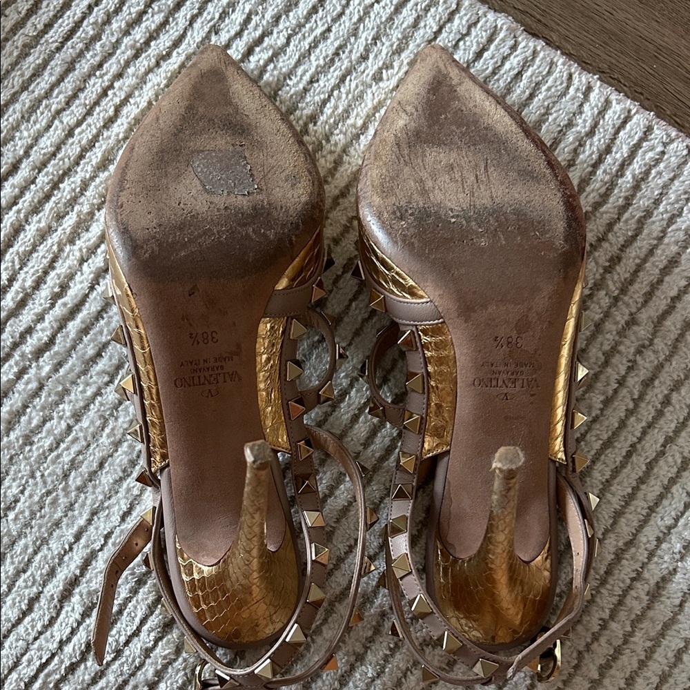 Valentino Gold and Beige Studded Heels - Picture 7 of 9